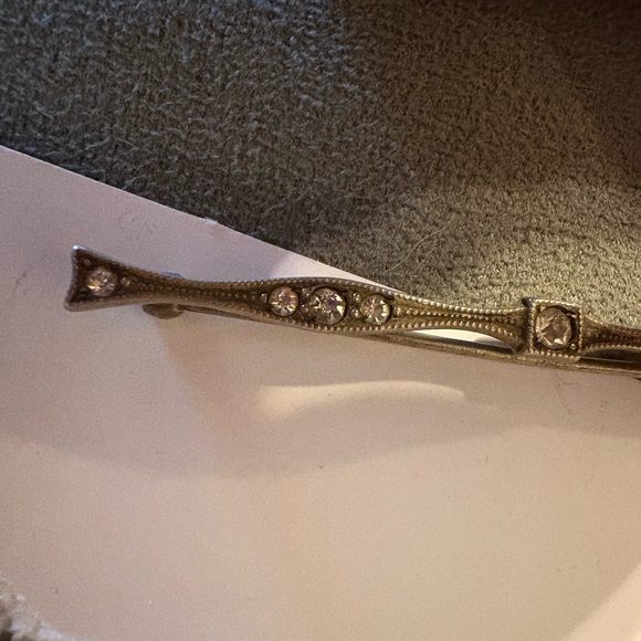Vintage Art Deco Diamond Bar Rhinestone Sterling Silver Brooch Lapel Pin - Picture 8 of 8